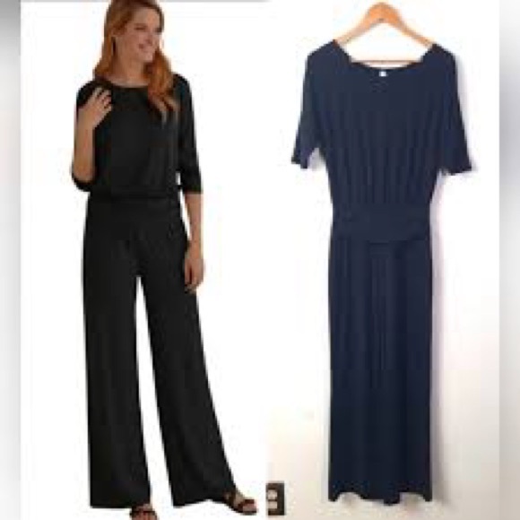 Soft Surroundings Tall XL Black Jumpsuit Wide Leg Keyhole Back Comfy Casual - Picture 1 of 5